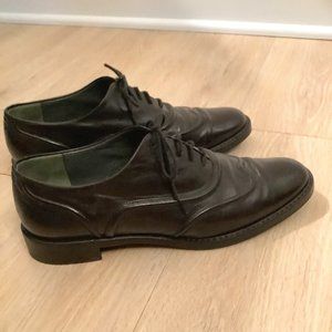 Designer Jil Sander women's oxford shoes black leather 38.5